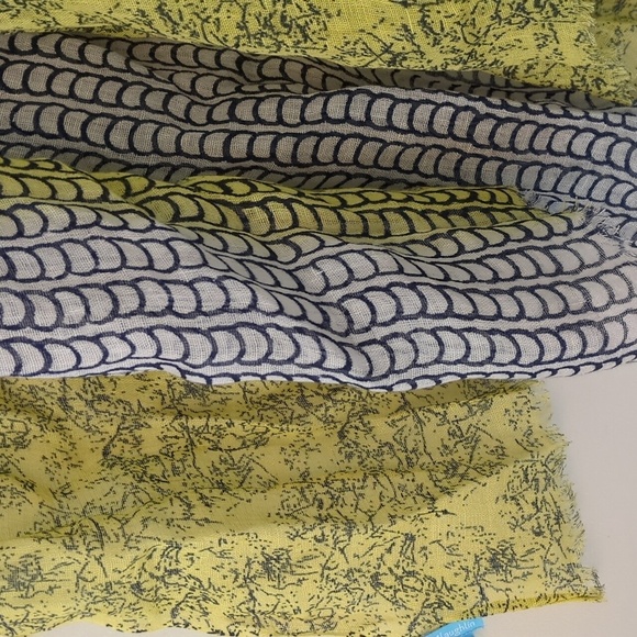 J. Mclaughlin Yellow and Navy Patterned Linen Rectangular Scarf - Picture 2 of 5